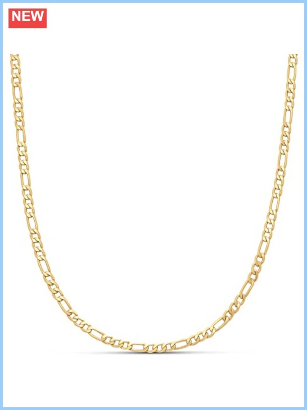 14k Gold Plated Figaro Chain Necklace 20 Inch Lobster Clasp